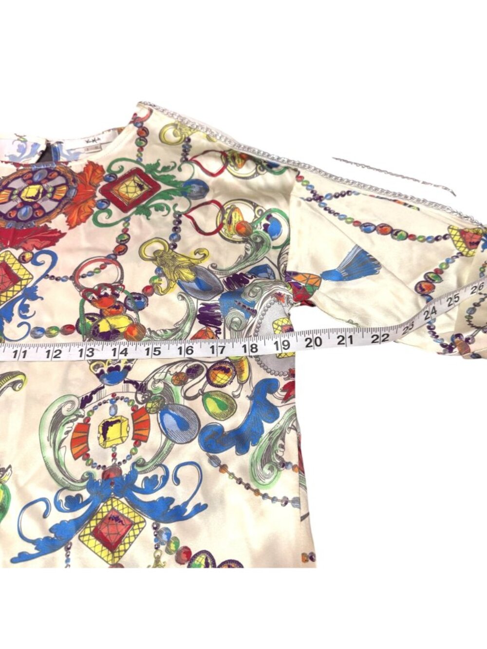 Vintage Vera Moda Silk Blouse Baroque Print Beaded Shoulder Size 38 M #4b - Picture 7 of 10